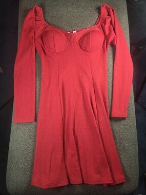 Lily Rose Sparkle Red Long-Sleeve Fit & Flare Dress